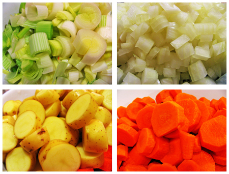 Beef Stew ingredients | carrots | fingerling potatoes | leeks